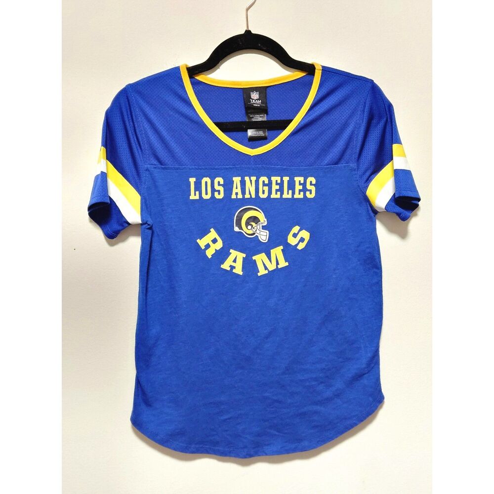 LA Rams NFL Graphic Baby Tee Blue Gold Cropped Fitted Game Day Womens S